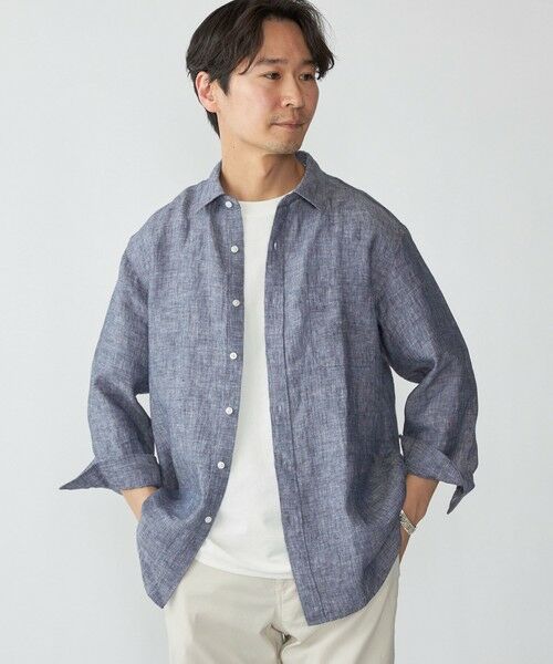 SHIPS / シップス シャツ・ブラウス | SHIPS: レイモンド レギュラーカラー リネン 7スリーブ シャツ(ネイビー)