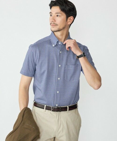 SHIPS / シップス シャツ・ブラウス | SHIPS: ショートスリーブ ジャージー ギンガムチェック シャツ(ネイビー)