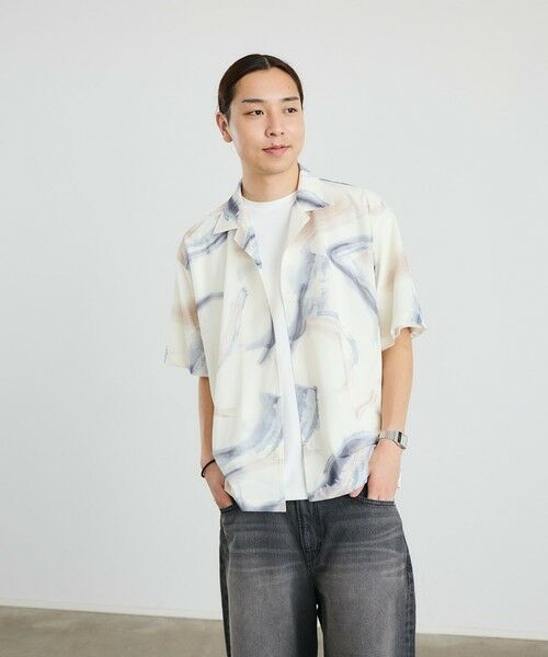 SHIPS / シップス シャツ・ブラウス | City Ambient Products: オープン カラー メッシュ プリント シャツ(オフホワイト)