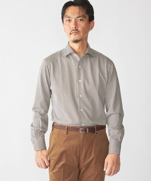 SHIPS / シップス Tシャツ | SHIPS: ジャージー ロンドンストライプ ワンピースカラー シャツ(ブラウン)