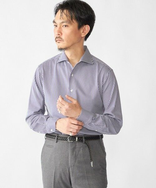 SHIPS / シップス Tシャツ | SHIPS: ジャージー ロンドンストライプ ワンピースカラー シャツ(ネイビー)