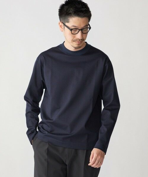 SHIPS / シップス Tシャツ | SHIPS: コットン ハイゲージ ポンチ ライト ロングスリーブ Tシャツ(ネイビー)