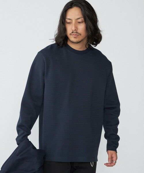 SHIPS / シップス Tシャツ | SHIPS: 鹿の子 ダブルフェイス クルーネック ロングスリーブ Tシャツ (ロンT)(ネイビー)