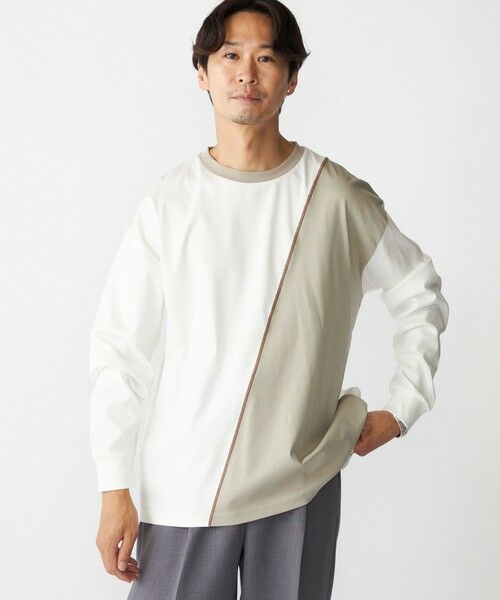 SHIPS / シップス Tシャツ | SHIPS: カラースラント パネル 長袖 Tシャツ(オフホワイト)