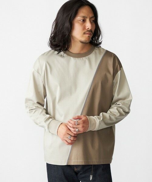 SHIPS / シップス Tシャツ | SHIPS: カラースラント パネル 長袖 Tシャツ(グレー)