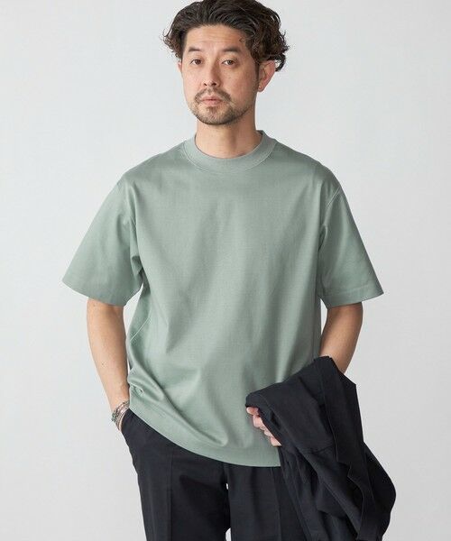 SHIPS / シップス Tシャツ | SHIPS: クルーネック ハイゲージ ダンボールニットTシャツ ライト(ライトグリーン)