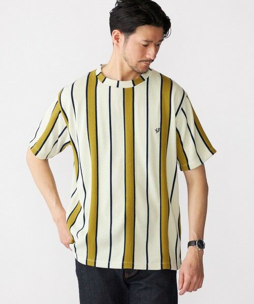 SHIPS / シップス Tシャツ | 【WEB限定】SHIPS:〈吸水速乾〉ワンポイント ロゴ リップル ストライプ Tシャツ(イエロー系)