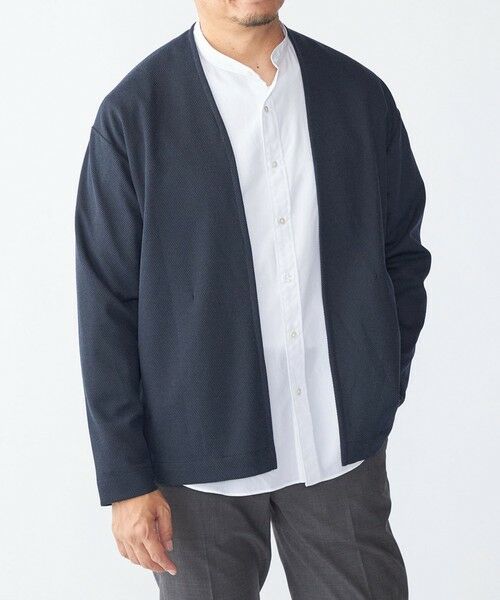 SHIPS / シップス カーディガン・ボレロ | SHIPS:〈手洗い可能〉ドビー メッシュ ノーカラー カーディガン(ネイビー)