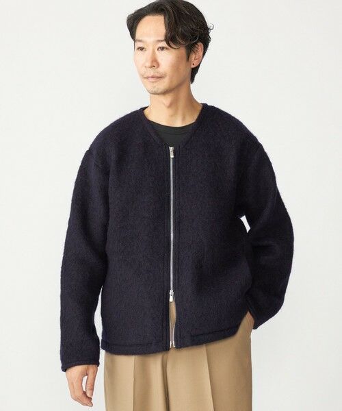 SHIPS / シップス カーディガン・ボレロ | SHIPS: ブラッシュド ウール Vネック ジップ カーディガン(ネイビー)