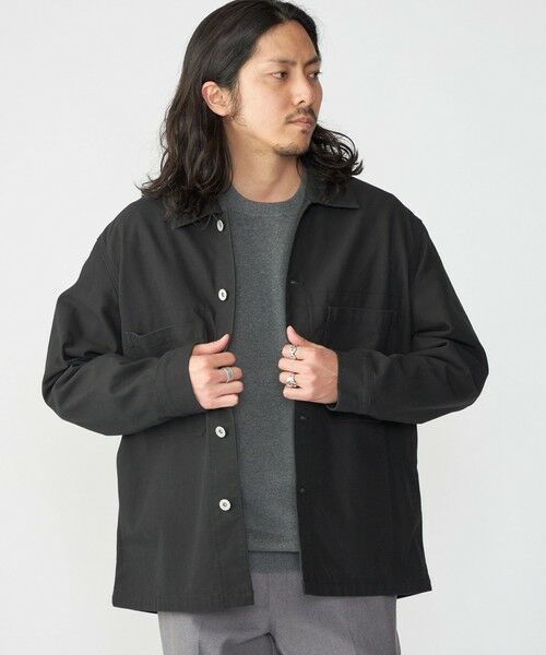 SHIPS / シップス ミリタリージャケット・コート | SHIPS: ハイツイストヤーン コットン ミリタリー シャツ アウター(ブラック)