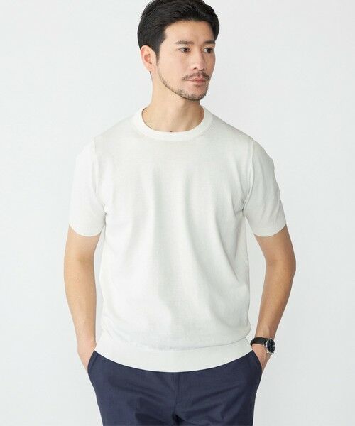 SHIPS / シップス ニット・セーター | SHIPS: ICE COTTON クルーネック ショートスリーブ ニットTシャツ(ホワイト)