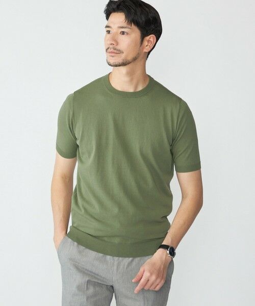 SHIPS / シップス ニット・セーター | SHIPS: ICE COTTON クルーネック ショートスリーブ ニットTシャツ(オリーブ)