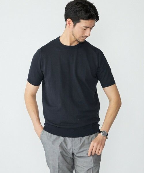 SHIPS / シップス ニット・セーター | SHIPS: ICE COTTON クルーネック ショートスリーブ ニットTシャツ(ネイビー)