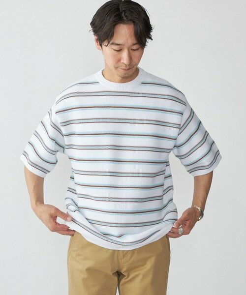 SHIPS / シップス ニット・セーター | SHIPS:〈手洗い可能〉Amossa(R) メッシュ ボーダー ニット Tシャツ | 詳細2
