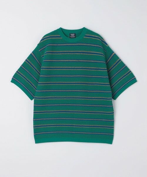 SHIPS / シップス ニット・セーター | SHIPS:〈手洗い可能〉Amossa(R) メッシュ ボーダー ニット Tシャツ(グリーン)