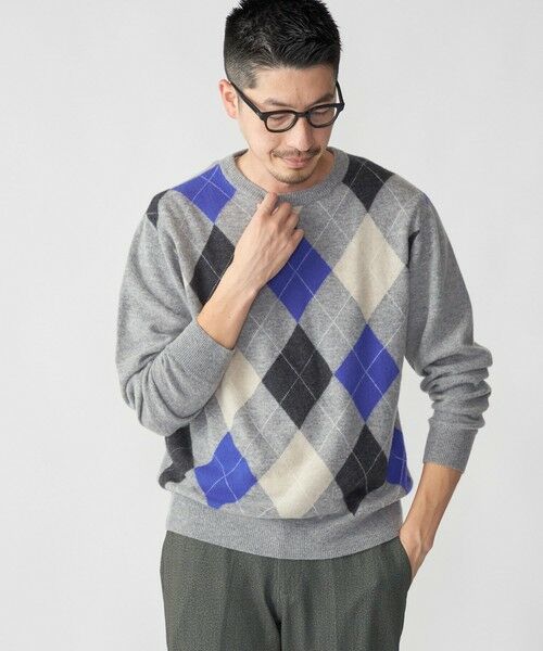 SHIPS / シップス ニット・セーター | SHIPS: 12G イタリー ヤーン アーガイル クルーネック ニット プルオーバー(グレー)