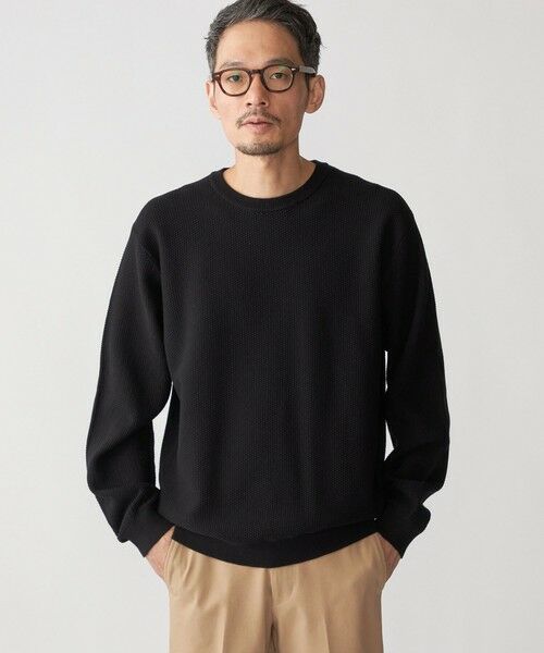 SHIPS / シップス ニット・セーター | SHIPS:〈洗濯機可能〉SOLOTEX(R) コットン ピケ クルーネック ニット(ブラック)