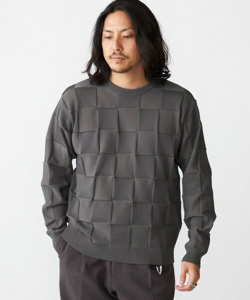 SHIPS / シップス ニット・セーター | SHIPS:〈手洗い可能〉Amossa(R) シャンティ ブロック リンクス編み 長袖 ニット(ダークグレー)