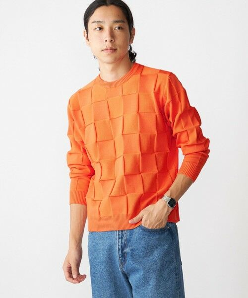SHIPS / シップス ニット・セーター | SHIPS:〈手洗い可能〉Amossa(R) シャンティ ブロック リンクス編み 長袖 ニット(オレンジ)