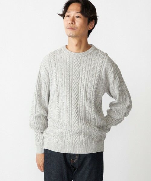 SHIPS / シップス ニット・セーター | SHIPS:〈手洗い可能〉コットン ウール アラン クルーネック プルオーバー ニット(グレー)