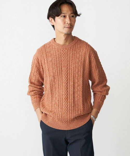 SHIPS / シップス ニット・セーター | SHIPS:〈手洗い可能〉コットン ウール アラン クルーネック プルオーバー ニット(オレンジ)