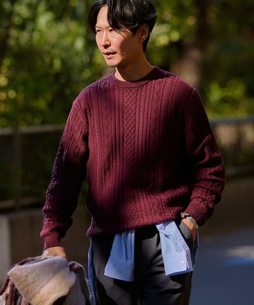 SHIPS / シップス ニット・セーター | SHIPS:〈手洗い可能〉コットン ウール アラン クルーネック プルオーバー ニット | 詳細25