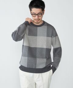 SHIPS / シップス ニット・セーター | SHIPS:〈手洗い可能〉コットン カシミヤ チェック クルーネック ニット