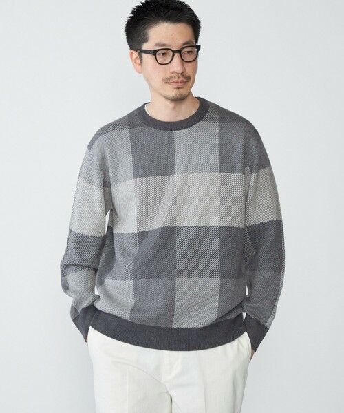 SHIPS / シップス ニット・セーター | SHIPS:〈手洗い可能〉コットン カシミヤ チェック クルーネック ニット | 詳細3
