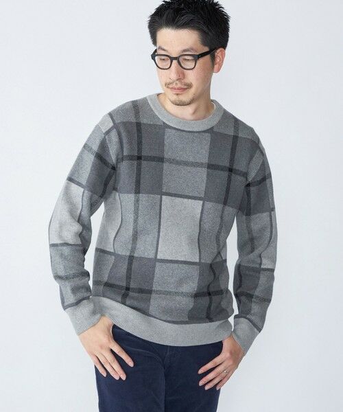 SHIPS / シップス ニット・セーター | SHIPS:〈洗濯機可能〉 コットン カシミヤ チェック クルーネック ニット(ダークグレー)