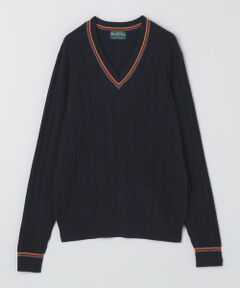 SHIPS / シップス ニット・セーター | ALANPANE: 12ゲージ ケーブル編み コットン Vネック クリケットセーター