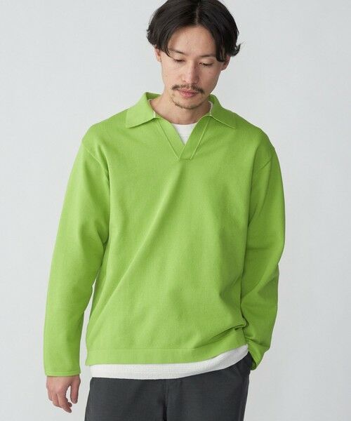 SHIPS / シップス カットソー | SHIPS:〈手洗い可能〉14ゲージ TEXBRID(R) ミラノリブ スキッパー ポロシャツ(ライトグリーン)