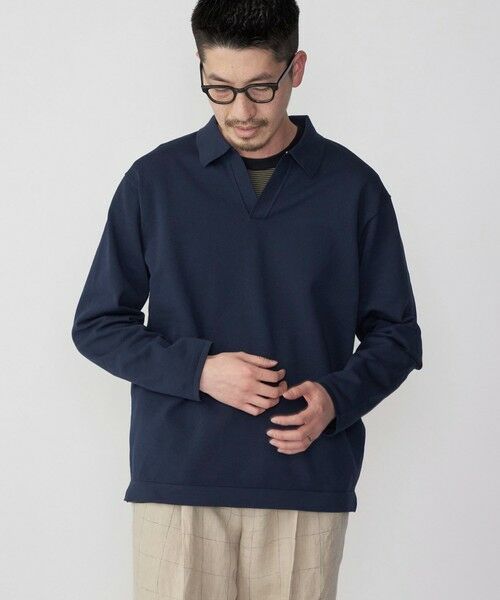 SHIPS / シップス カットソー | SHIPS:〈手洗い可能〉14ゲージ TEXBRID(R) ミラノリブ スキッパー ポロシャツ(ネイビー)