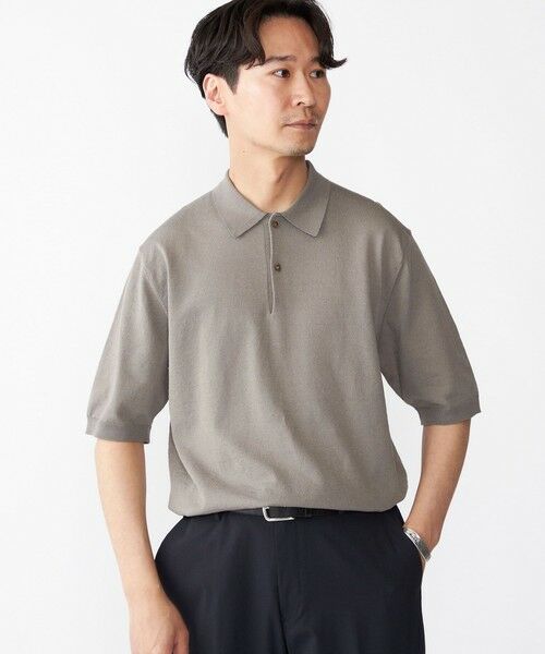 SHIPS / シップス ニット・セーター | SHIPS: リネン×TEXBRID ニット ポロシャツ(オリーブ)