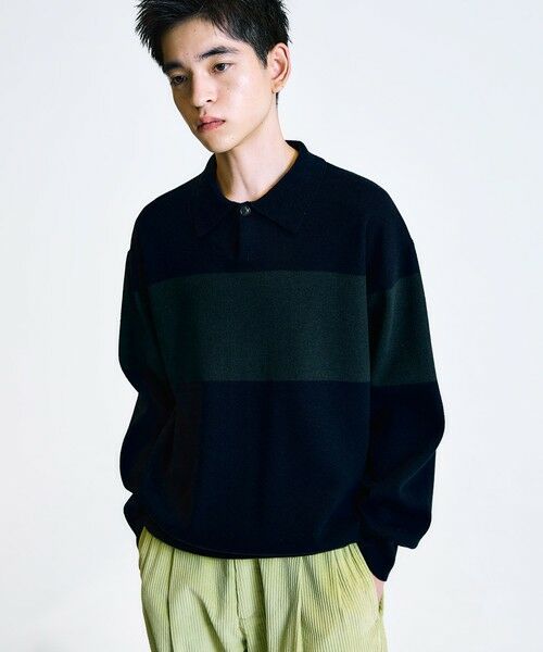 SHIPS / シップス ニット・セーター | City Ambient Products:〈手洗い可能〉リラックス 1ボタン ニットポロシャツ(ネイビー)