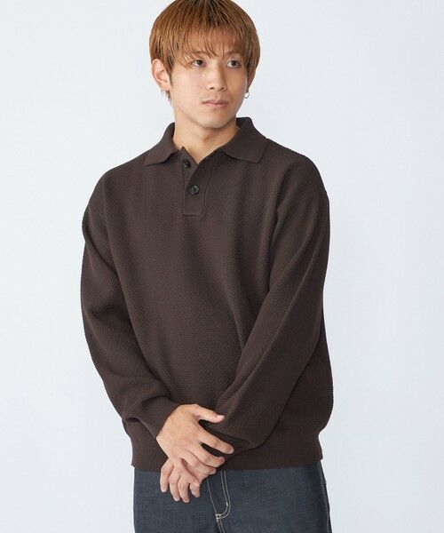 SHIPS / シップス ニット・セーター | City Ambient Products:〈手洗い可能〉ポリエステル メッシュ ニット ポロ ロングスリーブ(ブラウン)