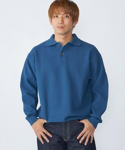 SHIPS / シップス ニット・セーター | City Ambient Products:〈手洗い可能〉ポリエステル メッシュ ニット ポロ ロングスリーブ(ブルー)