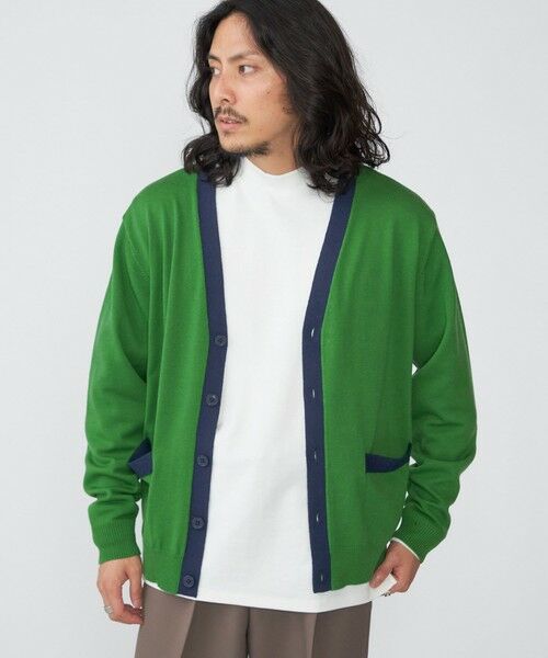 SHIPS / シップス カーディガン・ボレロ | SHIPS:〈手洗い可能〉ICE WOOL カラーパネル Vネック ニット カーディガン(グリーン)