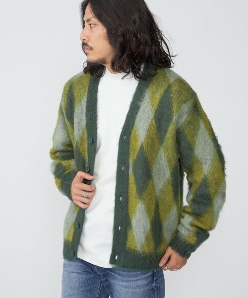 SHIPS / シップス カーディガン・ボレロ | SHIPS: モヘヤ アーガイル Vネック ニット カーディガン(ライトグリーン)