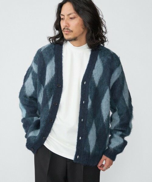 SHIPS / シップス カーディガン・ボレロ | SHIPS: モヘヤ アーガイル Vネック ニット カーディガン(ネイビー)