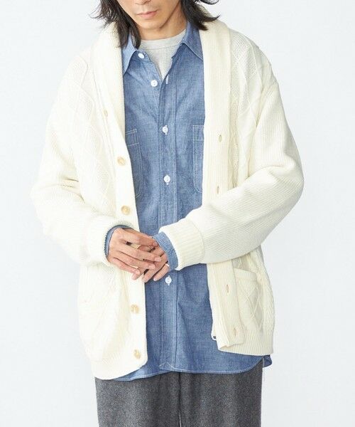 SHIPS / シップス カーディガン・ボレロ | SHIPS: 〈手洗い可能〉ウールコットン アラン ショール カーディガン(ナチュラル)