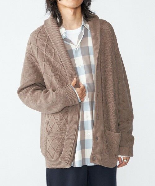 SHIPS / シップス カーディガン・ボレロ | SHIPS: 〈手洗い可能〉ウールコットン アラン ショール カーディガン(ベージュ系)