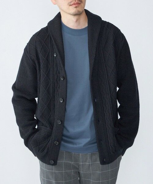 SHIPS / シップス カーディガン・ボレロ | SHIPS: 〈手洗い可能〉ウールコットン アラン ショール カーディガン(ネイビー)