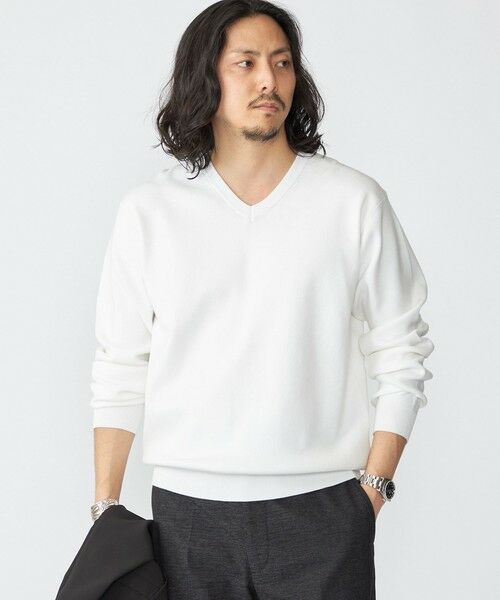 SHIPS / シップス ニット・セーター | 【WEB限定】SHIPS:〈ネックが選べる/手洗い可能〉テレワーク ビズ ワンポイント ロゴ ニット(ナチュラル)