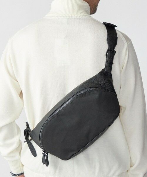 SHIPS / シップス メッセンジャーバッグ・ウエストポーチ | SHIPS: シュリンクレザー × ファブリック コンビ ウエスト バッグ (ボディバッグ) | 詳細1
