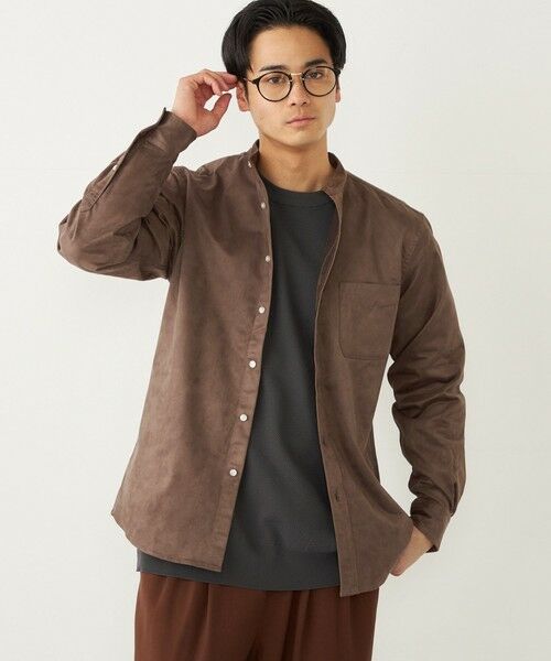 SHIPS / シップス シャツ・ブラウス | SHIPS Colors: ポリエステル フェイクスエード バンドカラー シャツ(ブラウン)