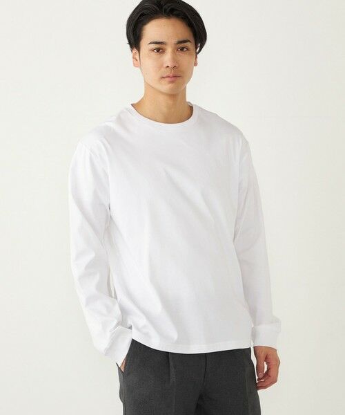 SHIPS / シップス Tシャツ | SHIPS Colors:シルケット コットン クルーネック Tシャツ (ロンT)◇(ライトホワイト)