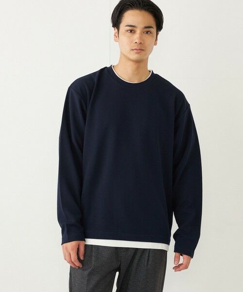 SHIPS / シップス Tシャツ | SHIPS Colors:フクレジャカード フェイクレイヤード トップス(ネイビー)