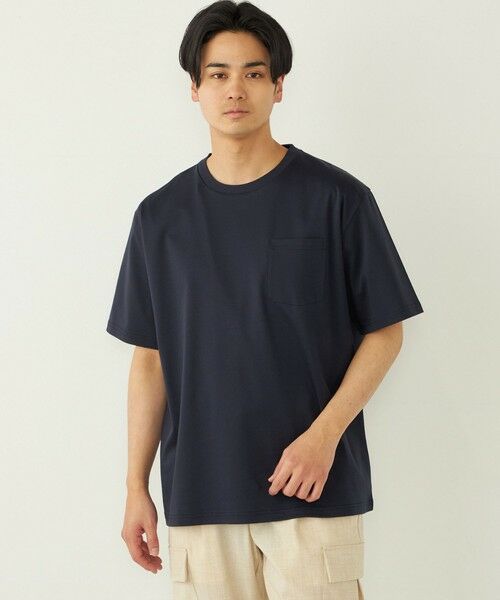 SHIPS / シップス Tシャツ | SHIPS Colors:〈接触冷感〉シルケット コットン クルーネック TEE◇(ネイビー)