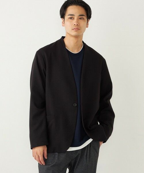 SHIPS / シップス ノーカラージャケット | 《一部追加予約》SHIPS Colors:〈手洗い可能〉ノーカラー ジャケット(セットアップ可能)◆(ブラック)