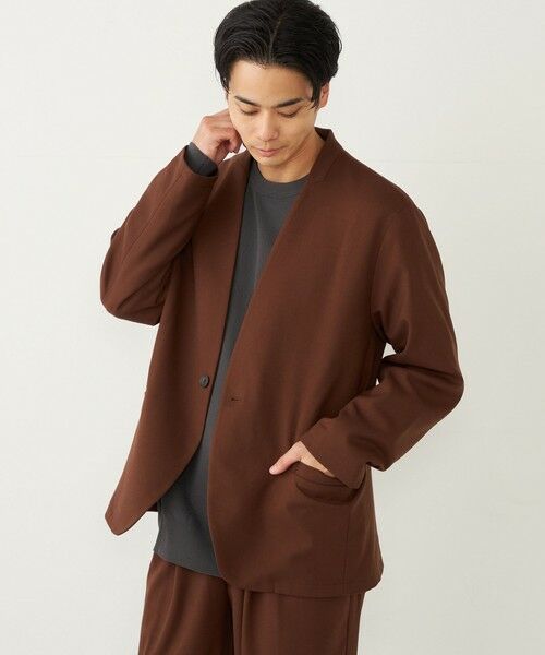 SHIPS / シップス ノーカラージャケット | 《一部追加予約》SHIPS Colors:〈手洗い可能〉ノーカラー ジャケット(セットアップ可能)◆(ブラウン)